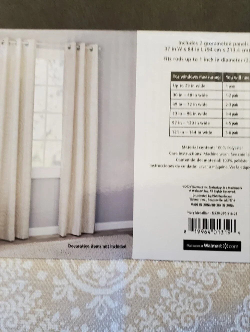 2 Sets Of Mainstays Ivory Medallion Blackout Curtain Panels - 4 Panels